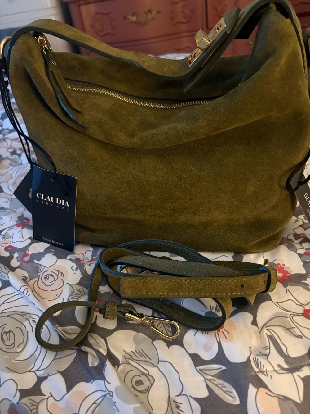 Claudia Olive Suede Hobo Bag